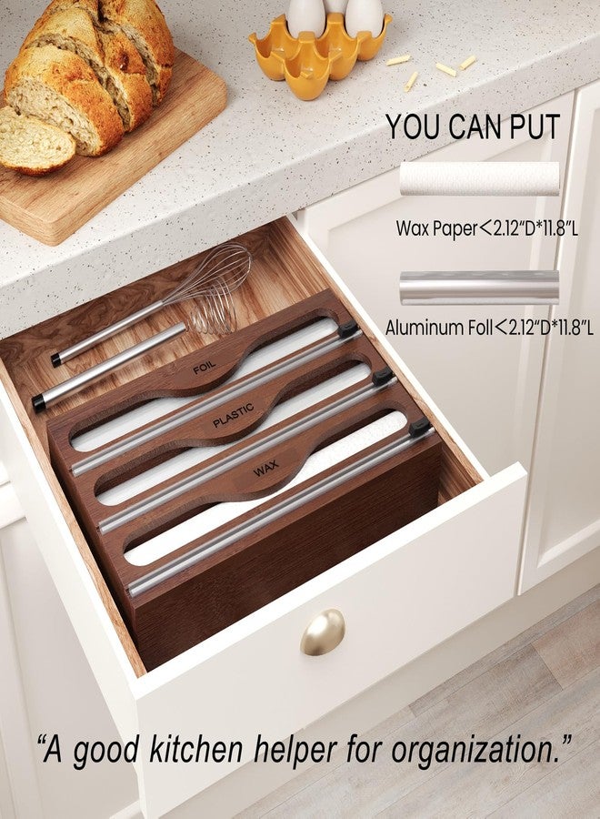 Danfoxer Wrap Dispenser with Cutter and Labels, Plastic Wrap Organizer For Kitchen,Bamboo 3-in-1 Wrap Dispensers for Cling Wrap Aluminum Foil and Wax,Storage Organization Holder（Brown） - Image 5